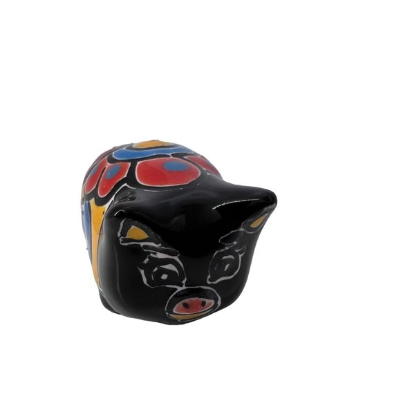Miniature Black Piggy Colorful Folk Art House Hog - Picture 1 of 7